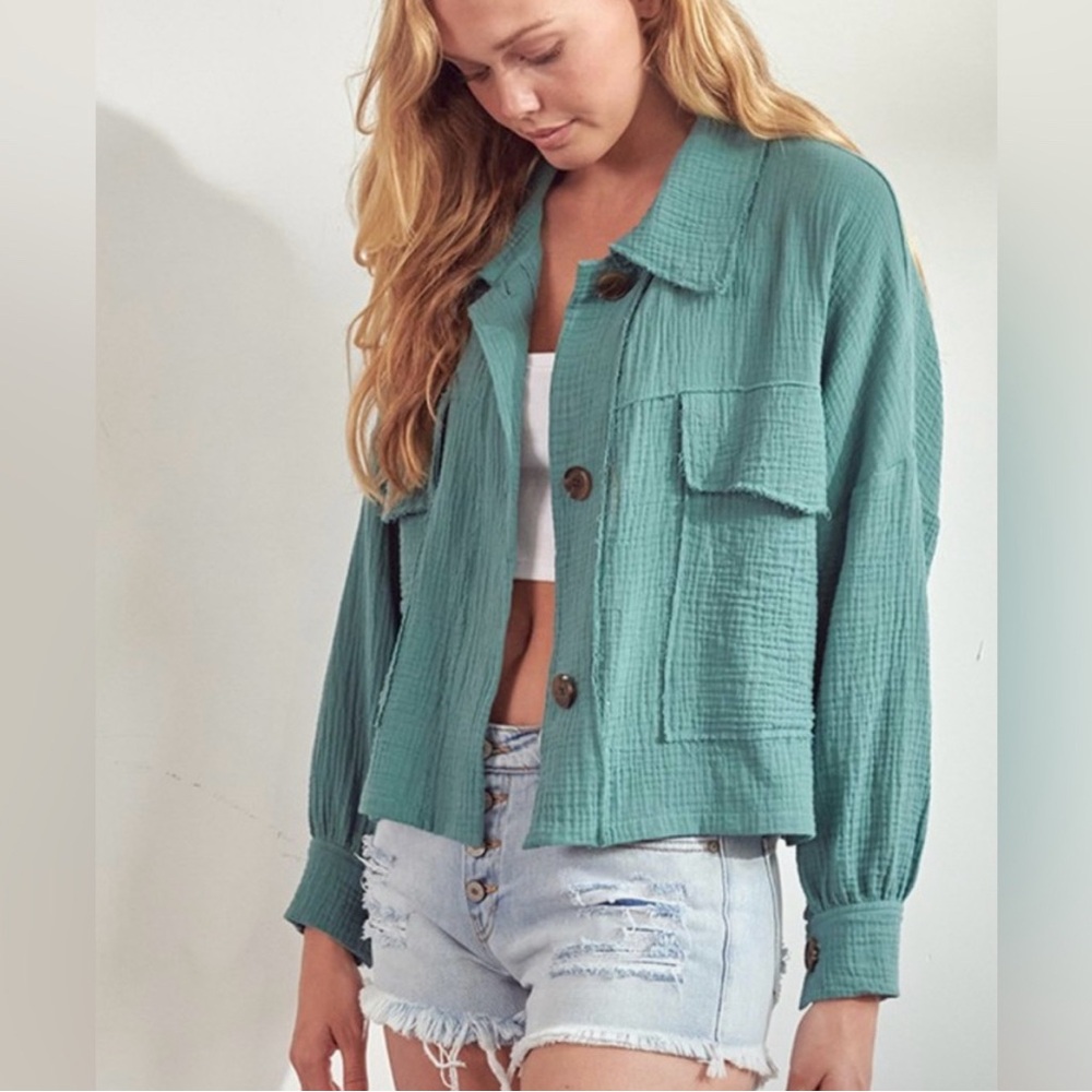 NWT Teal Button-Up Jacket